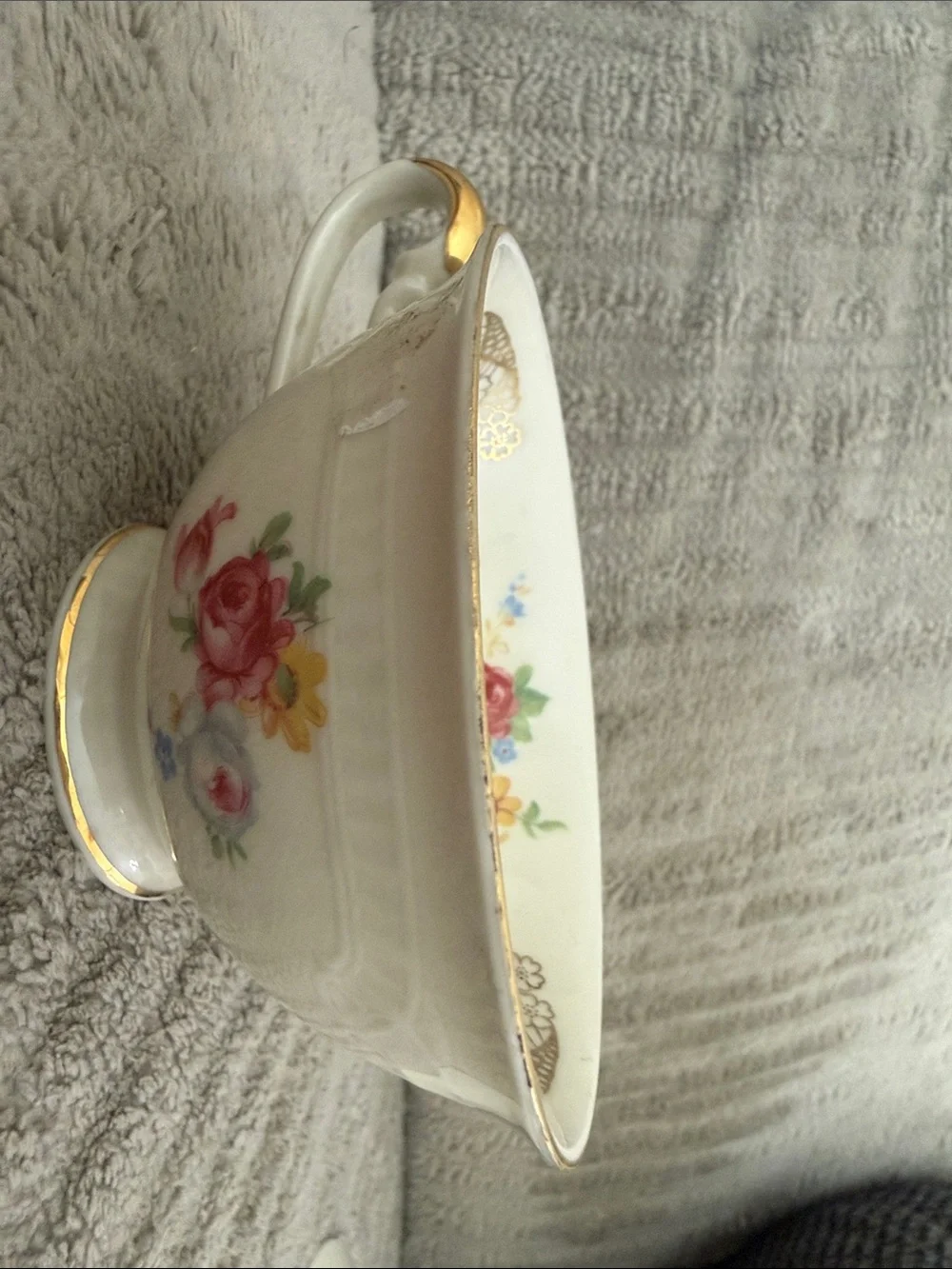 Vintage Seltmann Weiden Germany U.S. Zone Tea Cup Saucer Dessert Plate Trio Gold